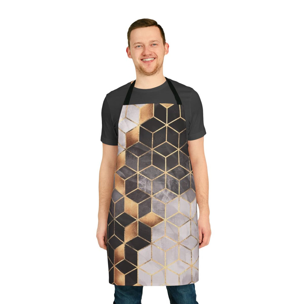 Stylish apron with a graphic cubic pattern in black and white