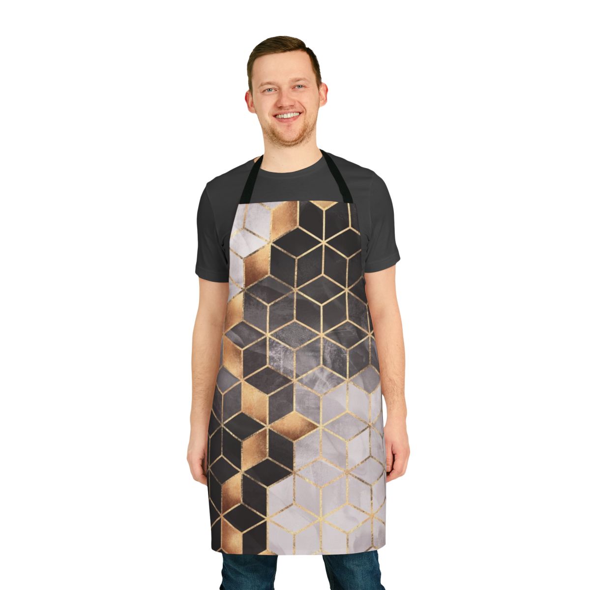 Stylish apron with a graphic cubic pattern in black and white