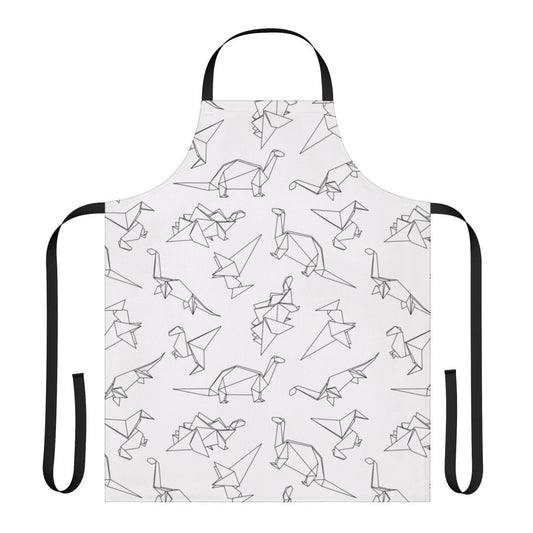 Geometric and abstract dinosaur design on a modern, minimalist apron