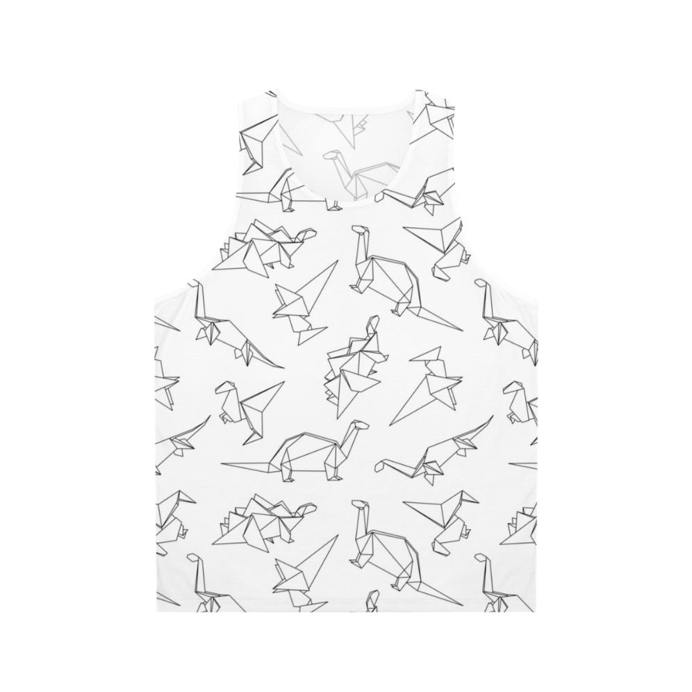 Geometric origami dinosaur pattern on a black and white unisex tank top