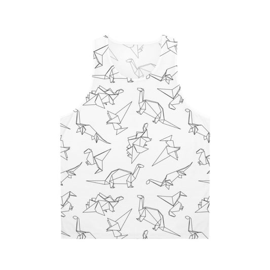 Geometric origami dinosaur pattern on a black and white unisex tank top