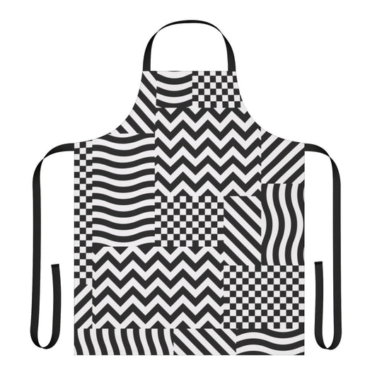 Black and white geometric pattern apron with dazzle camouflage design