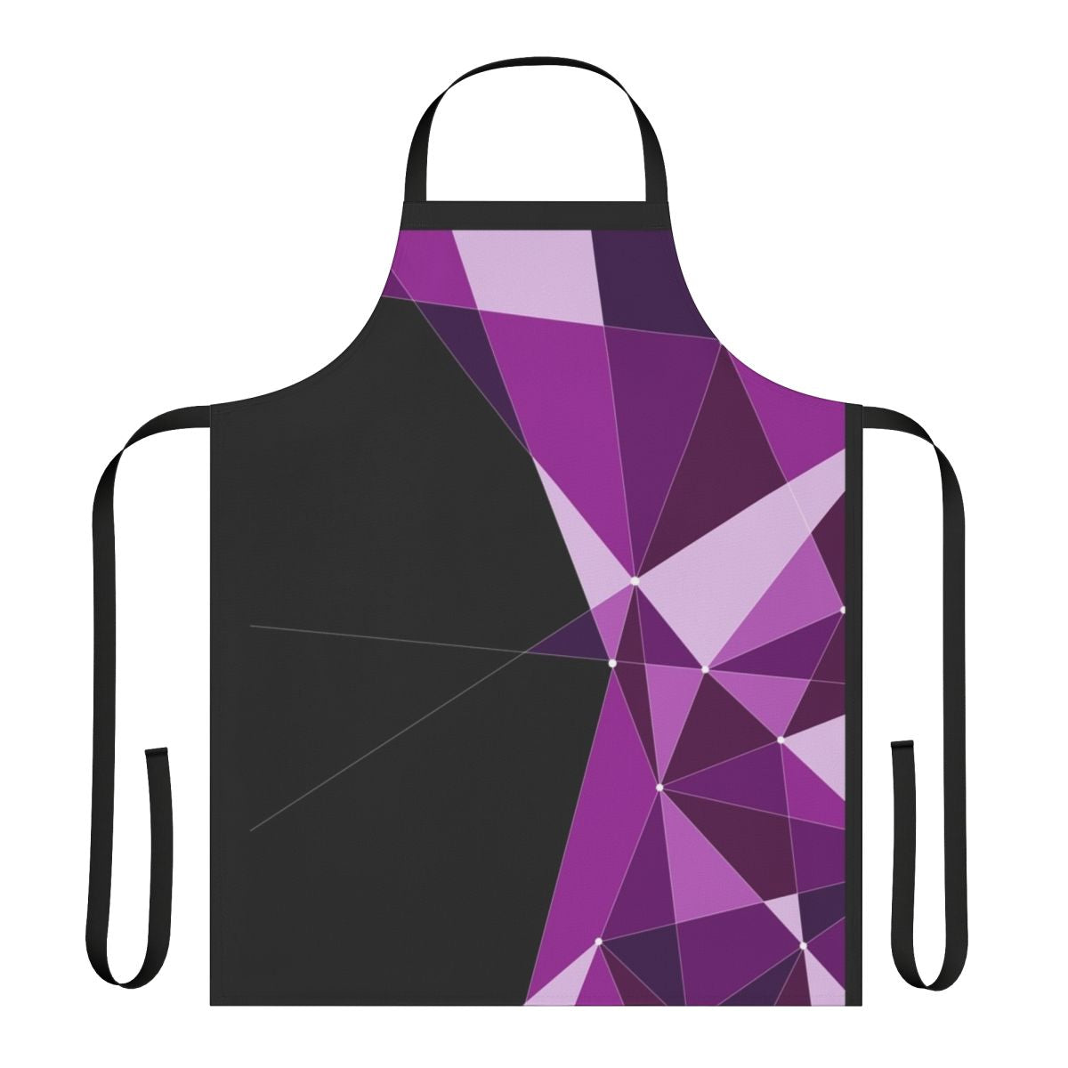 Geometric apron with purple and white triangle pattern, inspired by the livery of Melbourne's VLine commuter trains
