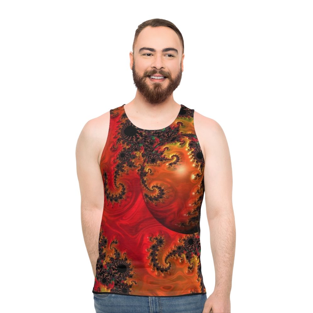 Geometric sphere unisex tank top with vibrant abstract art