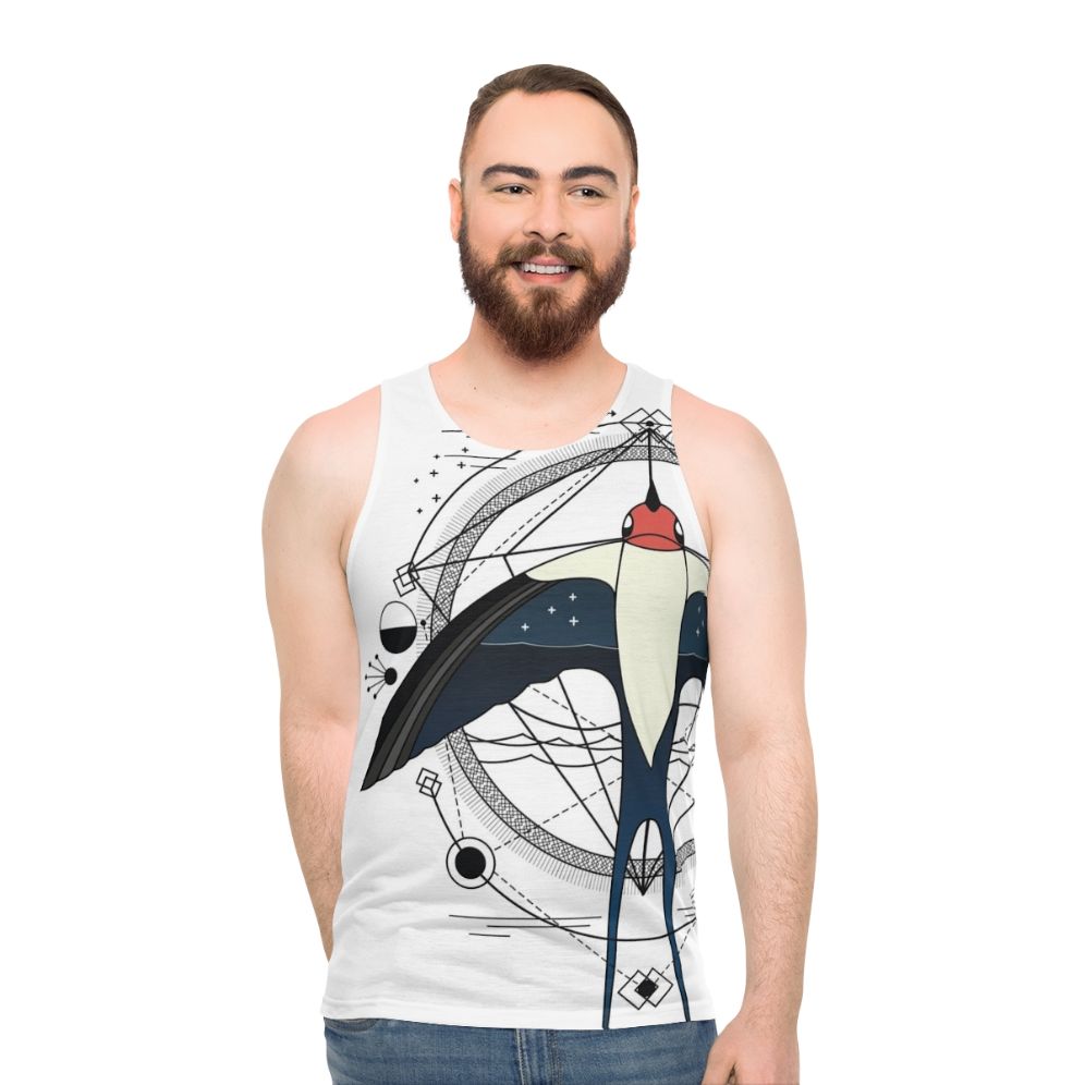 Geometric swallow bird abstract art unisex tank top