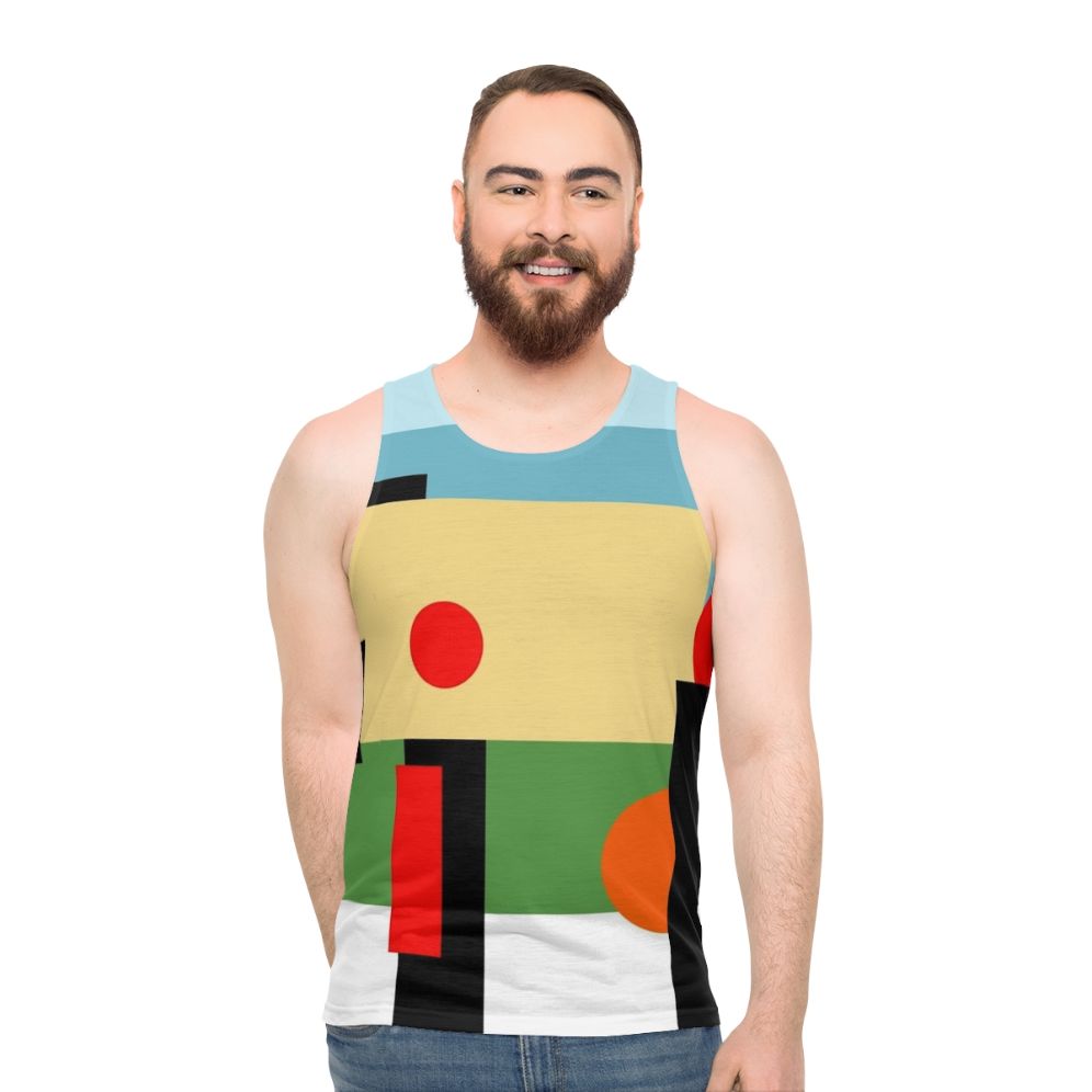 Geometric unisex tank top inspired by Brian Eno's 'Another Green World'