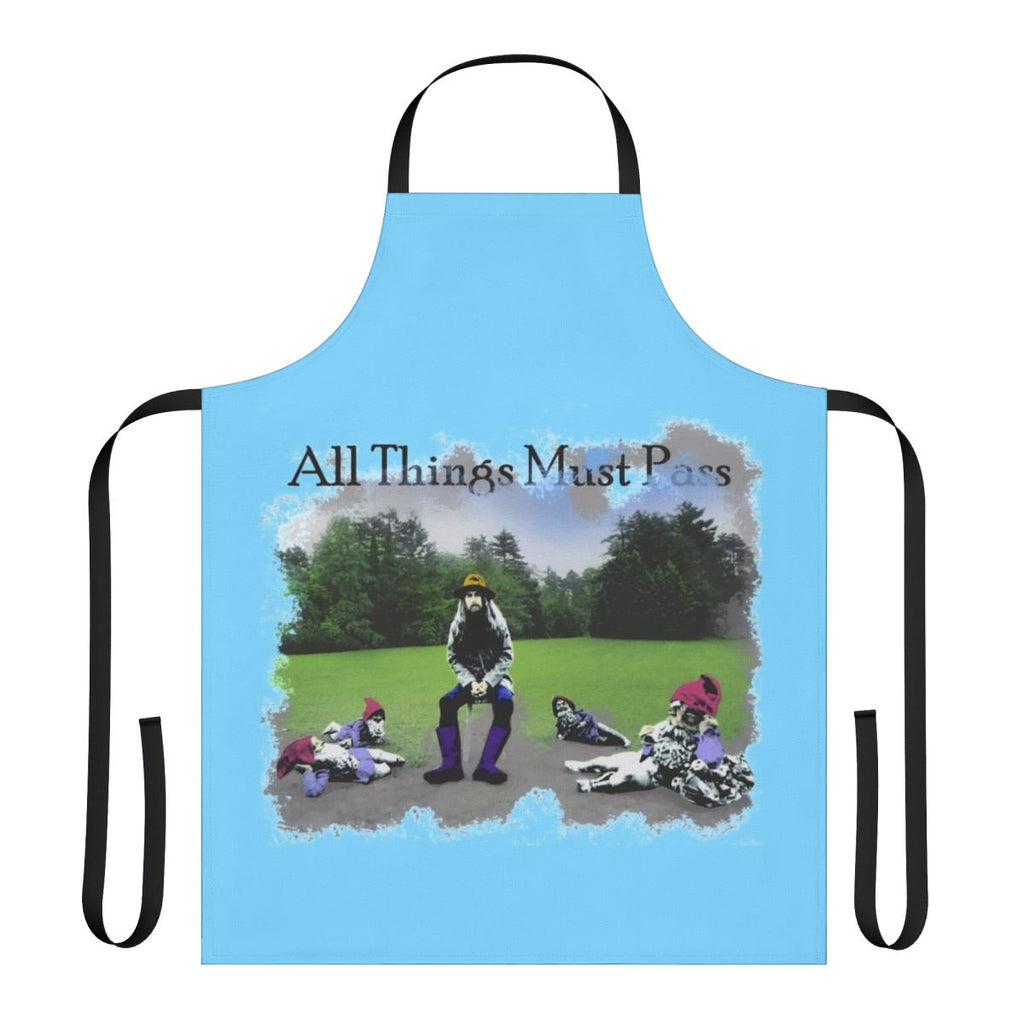 A white apron featuring the iconic album cover for George Harrison's "All Things Must Pass" album.