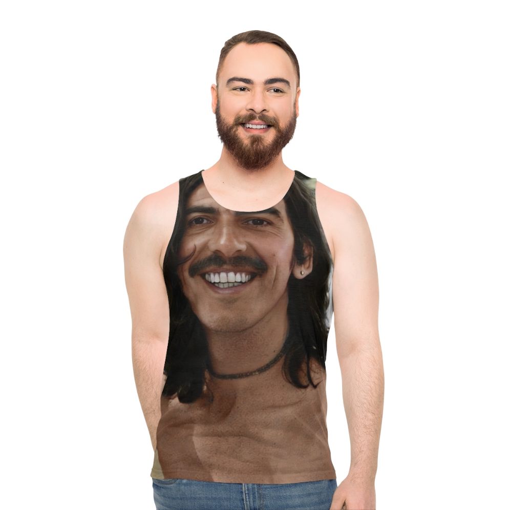 Colourised image of George Harrison wearing a unisex tank top