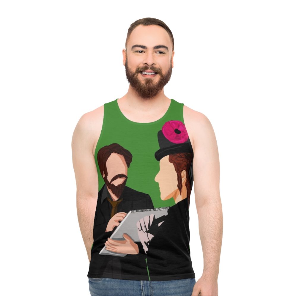 Unisex tank top featuring a painting-inspired dot design, inspired by the musical "Sunday in the Park with George"