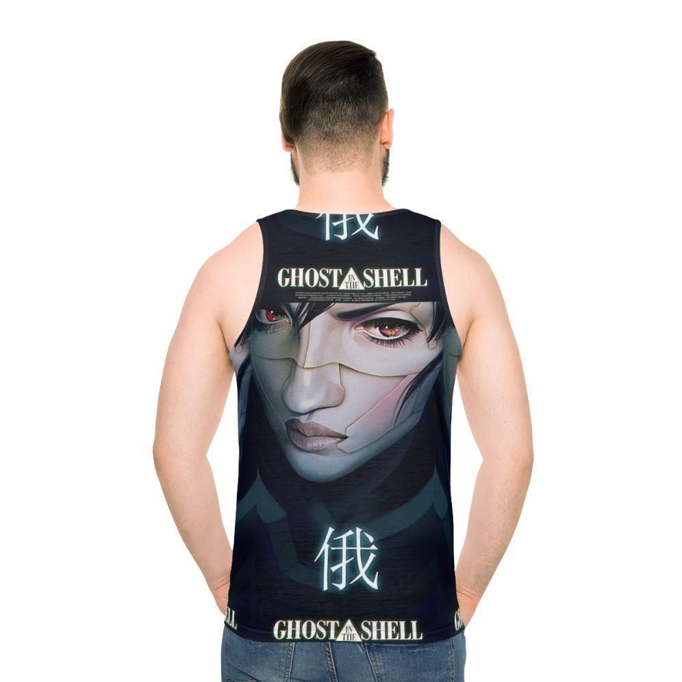 Ghost in the Shell inspired unisex tank top with cyberpunk mecha and vaporwave aesthetic