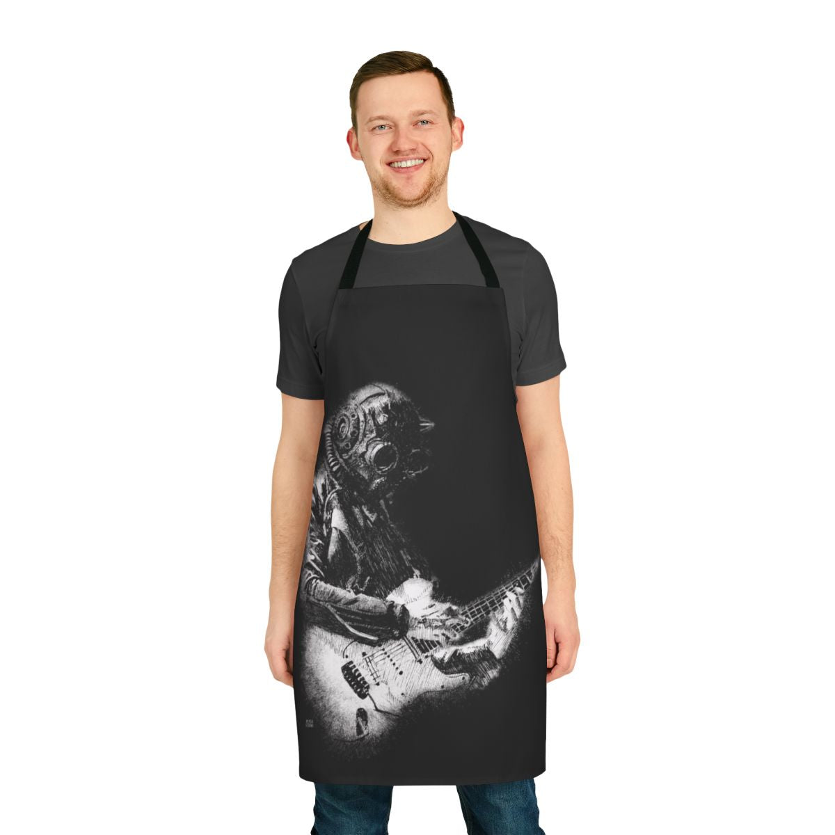 A black apron featuring the iconic Nameless Ghoul design from the band Ghost.
