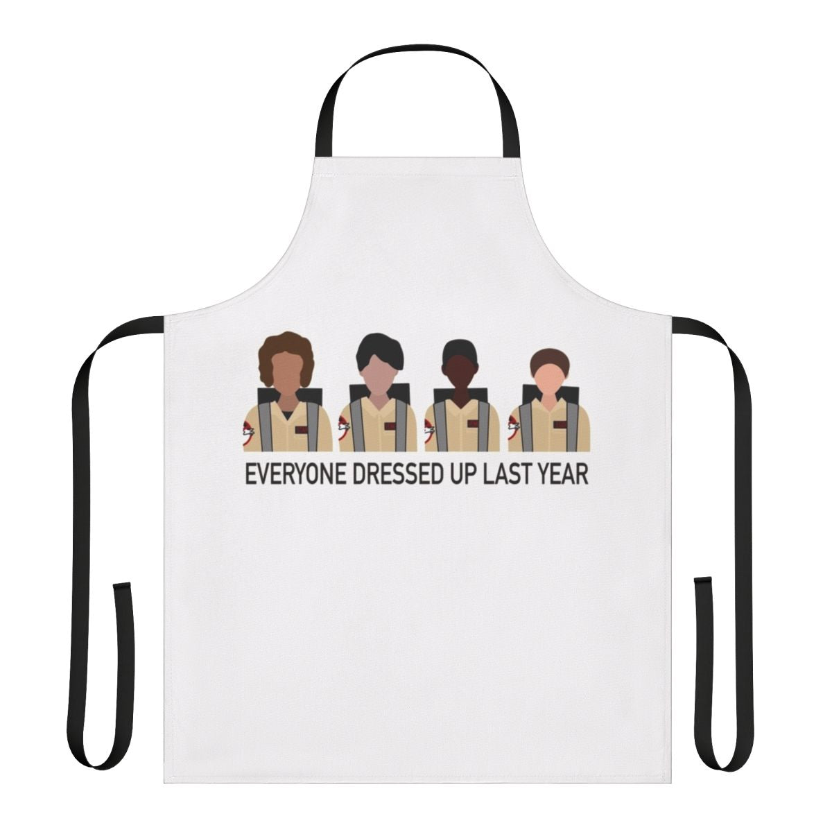Stranger Things and Ghostbusters-themed apron featuring characters and imagery from both iconic franchises.