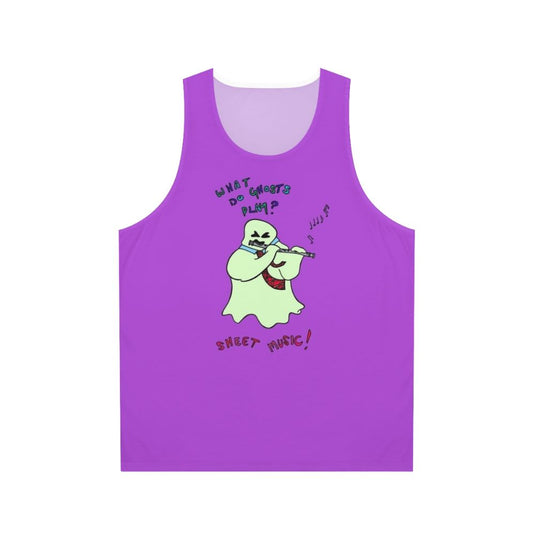 Ghosts playing sheet music on a unisex tank top