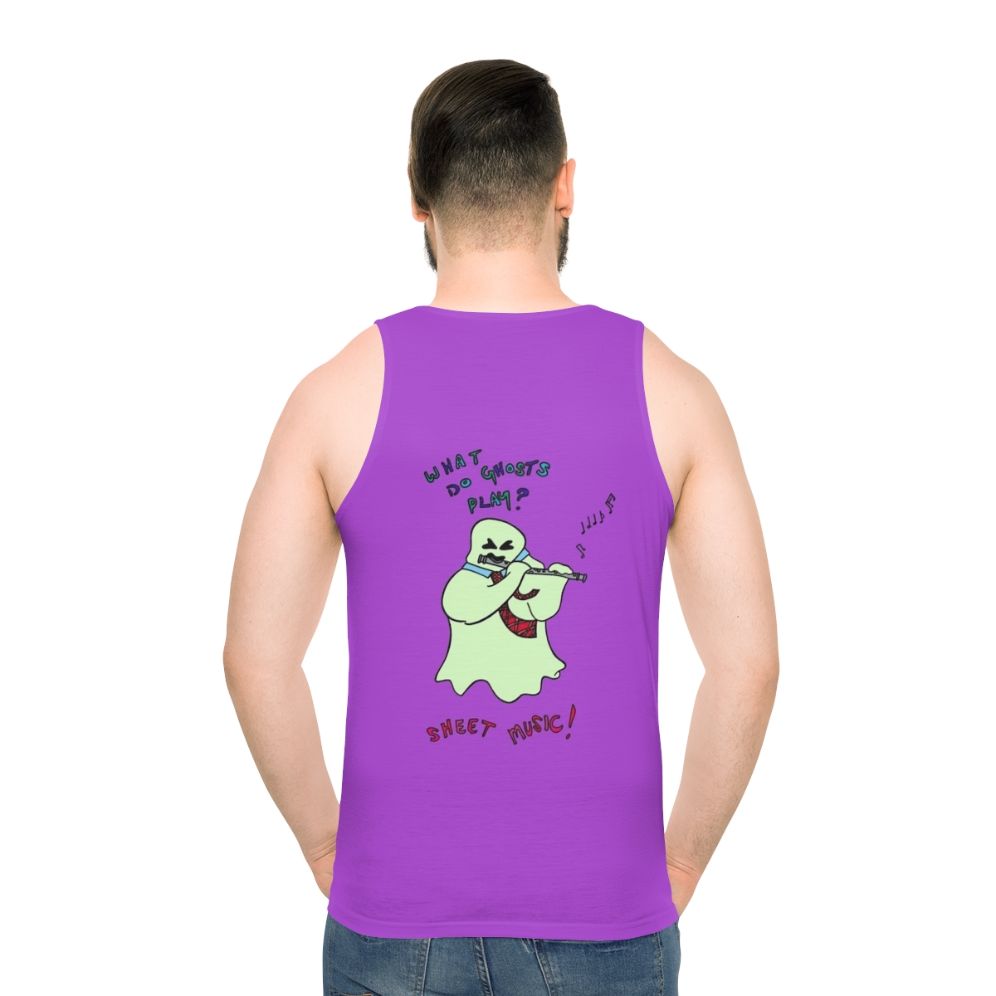 Ghosts playing sheet music on a unisex tank top
