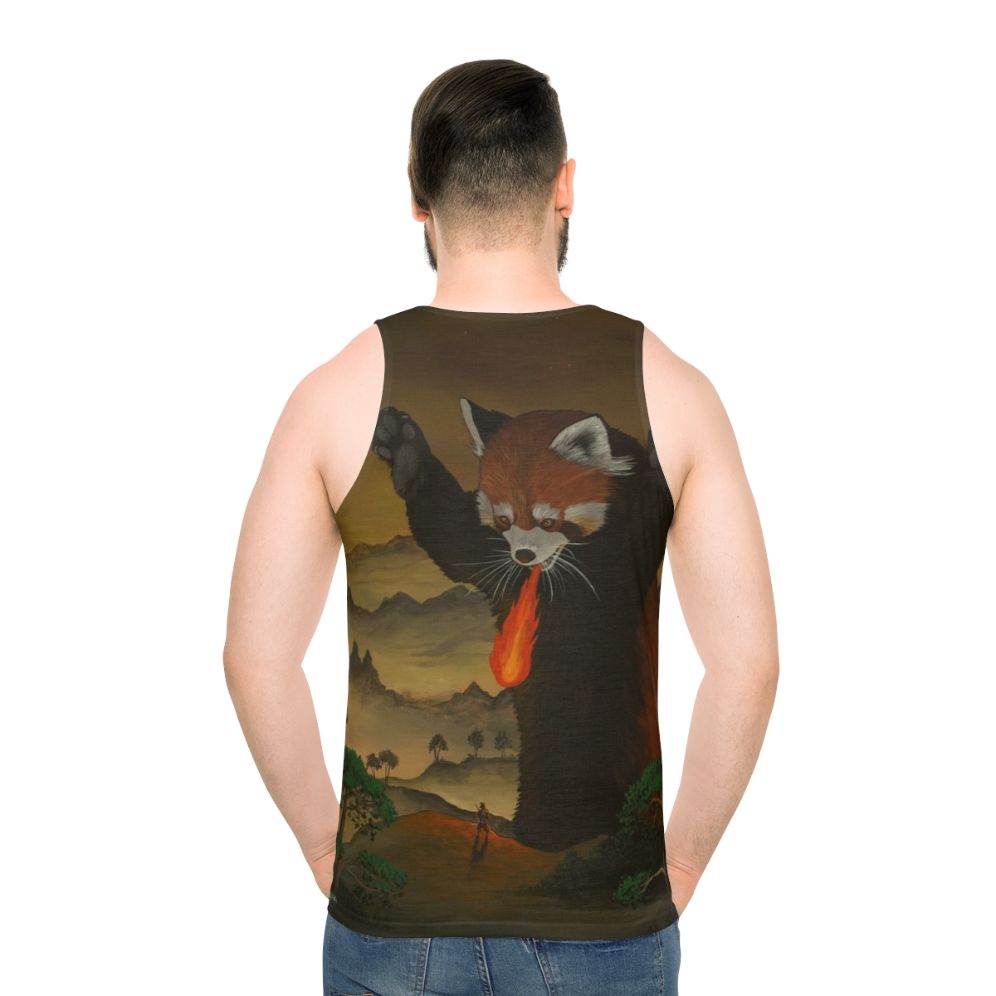 Giant fire breathing red panda on a unisex tank top