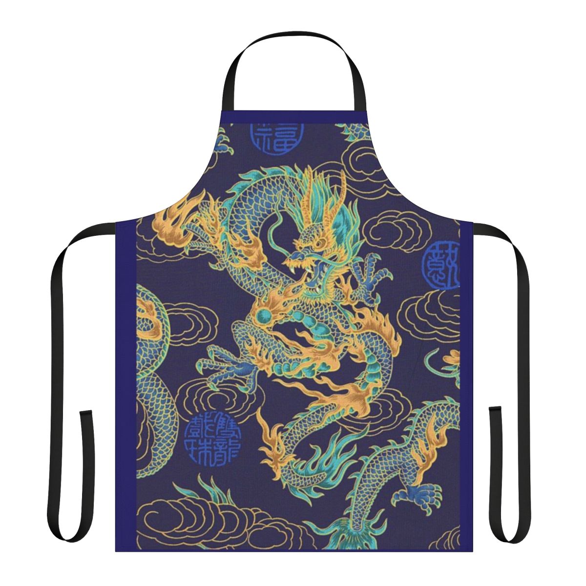 Vibrant gilded dragon design on a high-quality kitchen apron