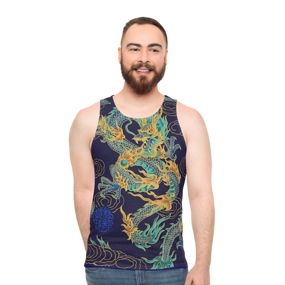 Gilded dragon design unisex tank top