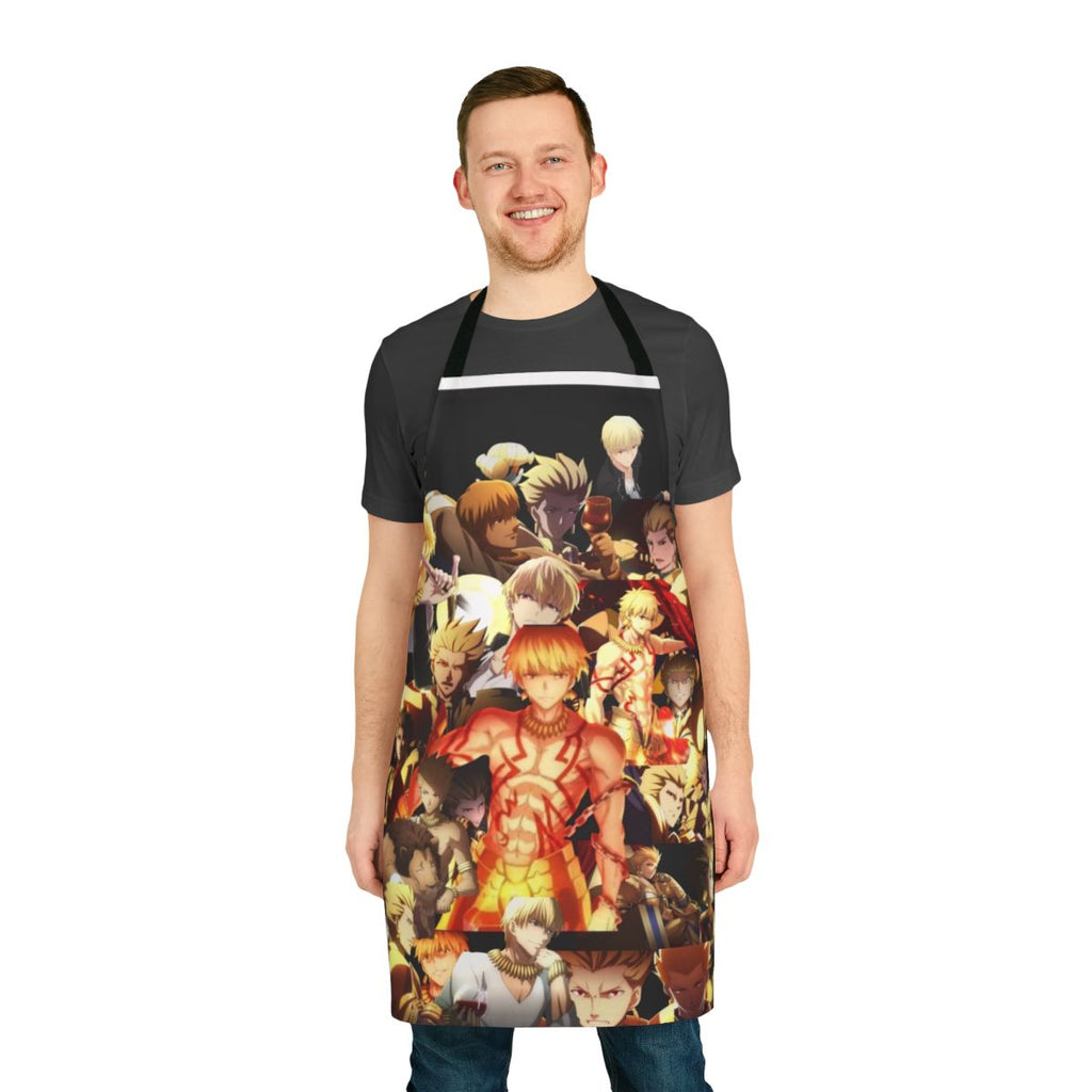 Stylish anime-themed apron featuring the iconic character Gilgamesh from the Fate series