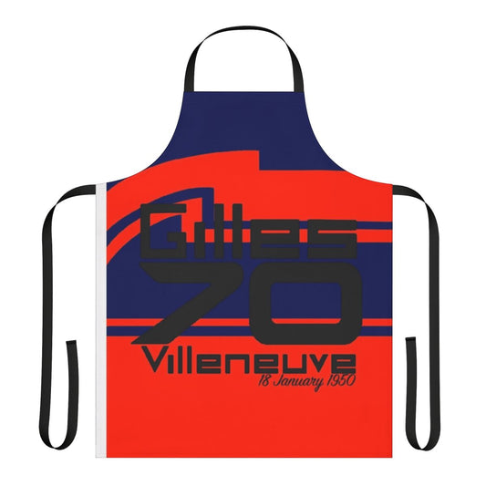 Gilles Villeneuve tribute apron featuring the iconic Scuderia Ferrari colors and branding