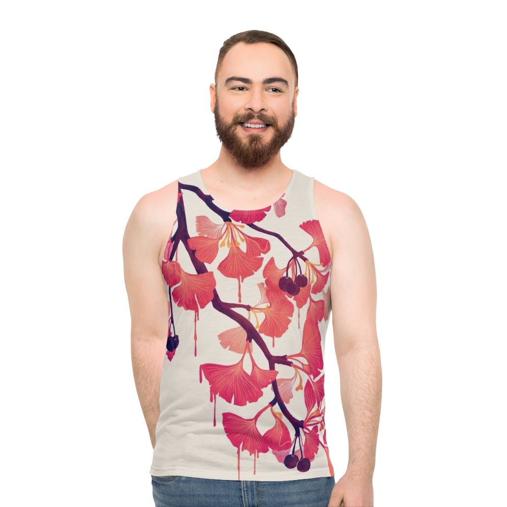 Ginkgo botanical watercolor unisex tank top