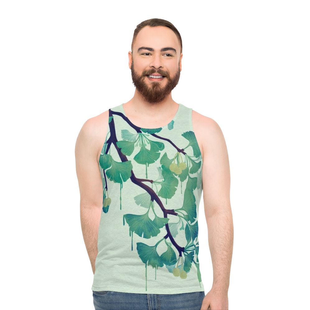Ginkgo green unisex tank top with nature-inspired design