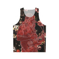 Unisex tank top with 'Girl in Red' and rose pattern design