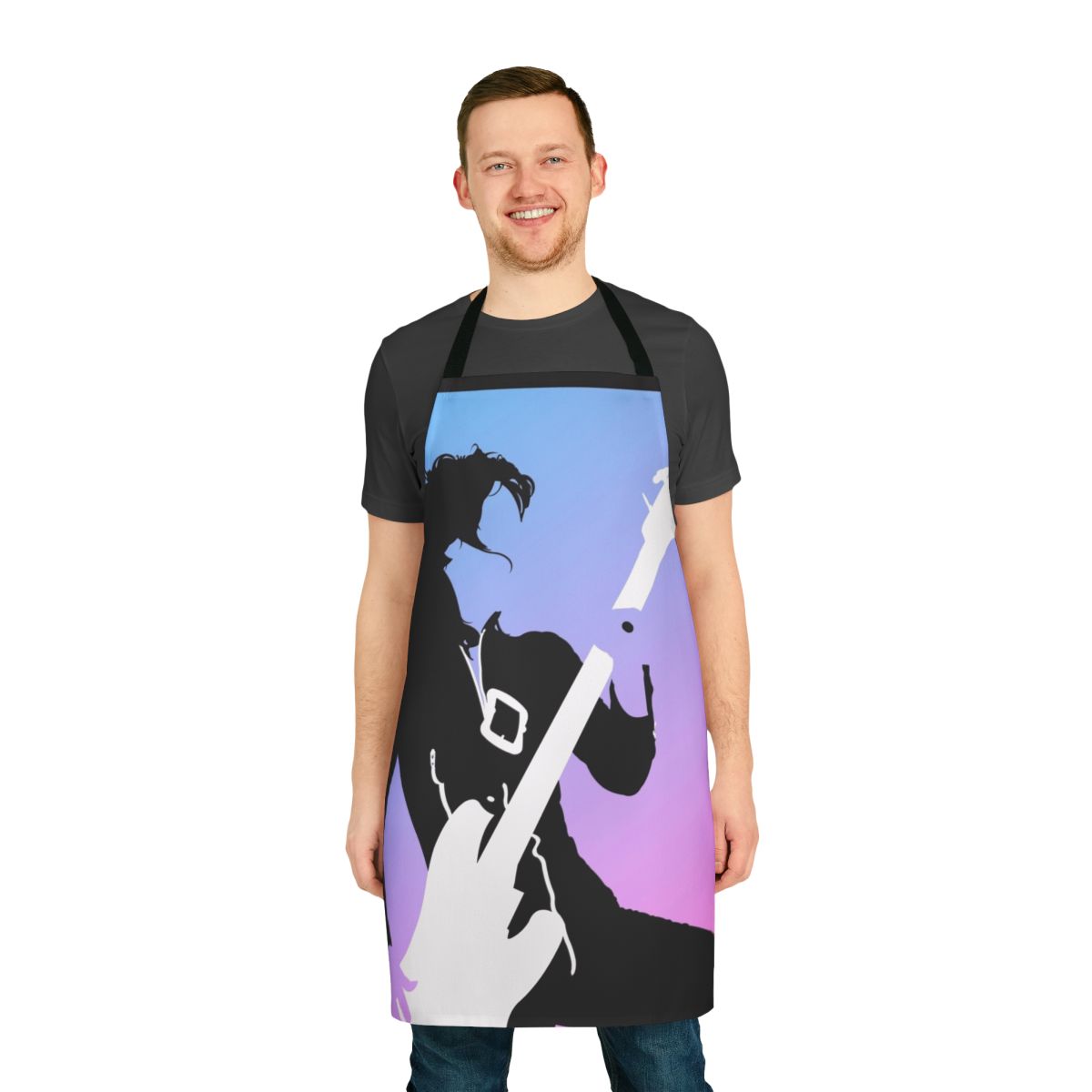 Vinyl apron featuring a graphic of Glam Rock icon Suzi Quatro