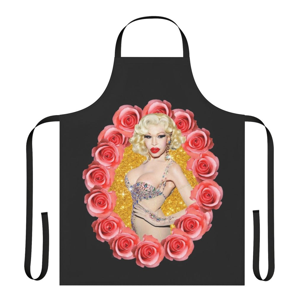 A glamorous apron featuring the iconic image of Amanda Lepore, the famous socialite and drag queen.