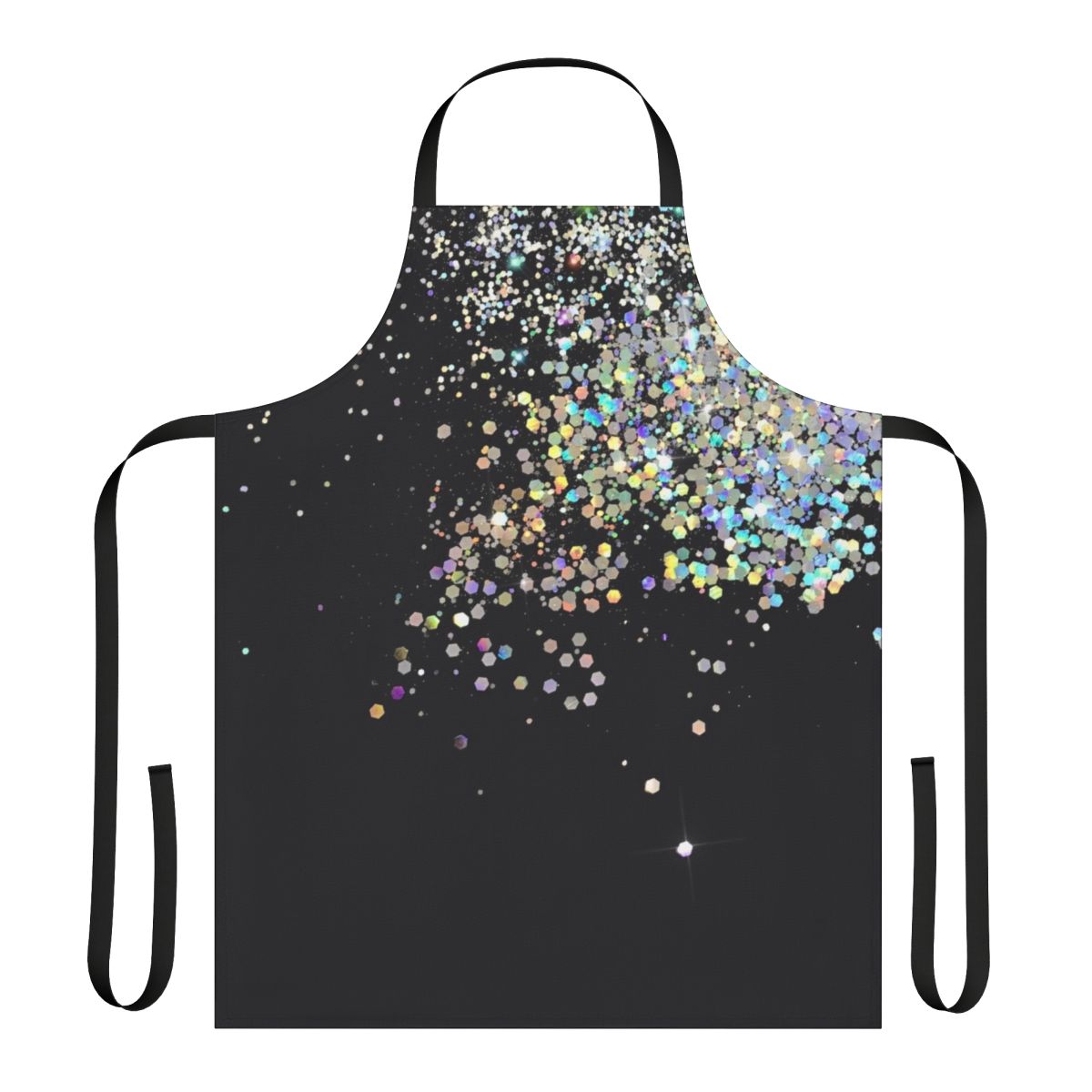 Black holographic sparkle apron with a shiny, glittery finish