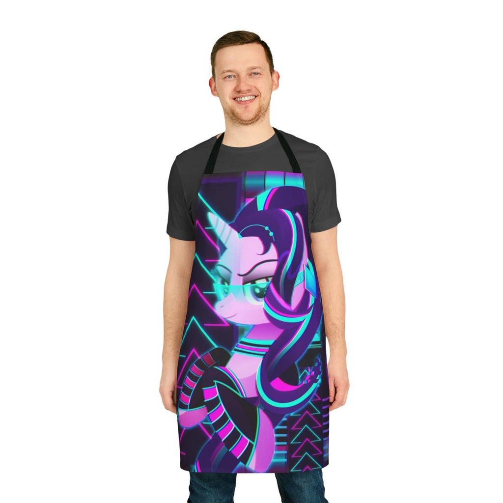 Synthwave-inspired apron featuring a Starlight Glimmer character design in vibrant neon colors