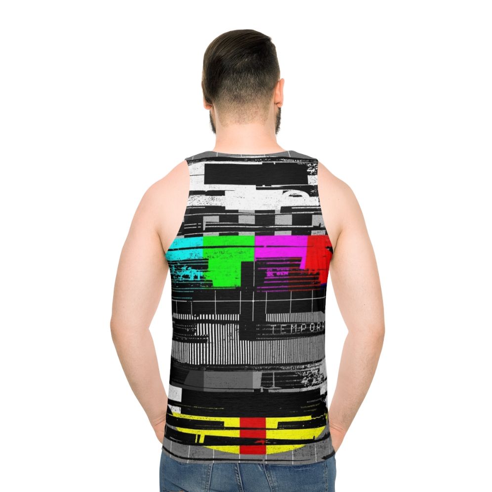 Glitched retro tank top with distorted textured art design