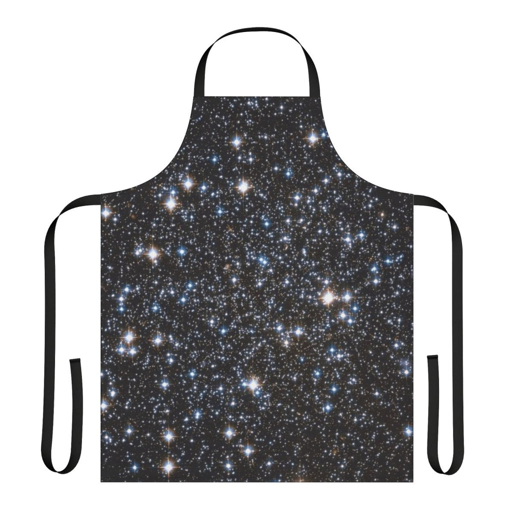 Glittering galaxy apron with stars, nebulae, and cosmic elements