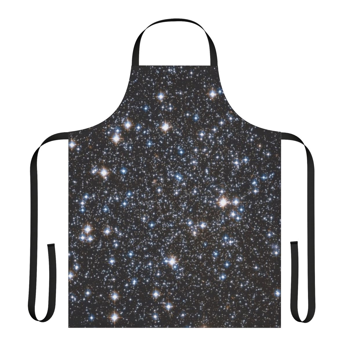 Glittering galaxy apron with stars, nebulae, and cosmic elements
