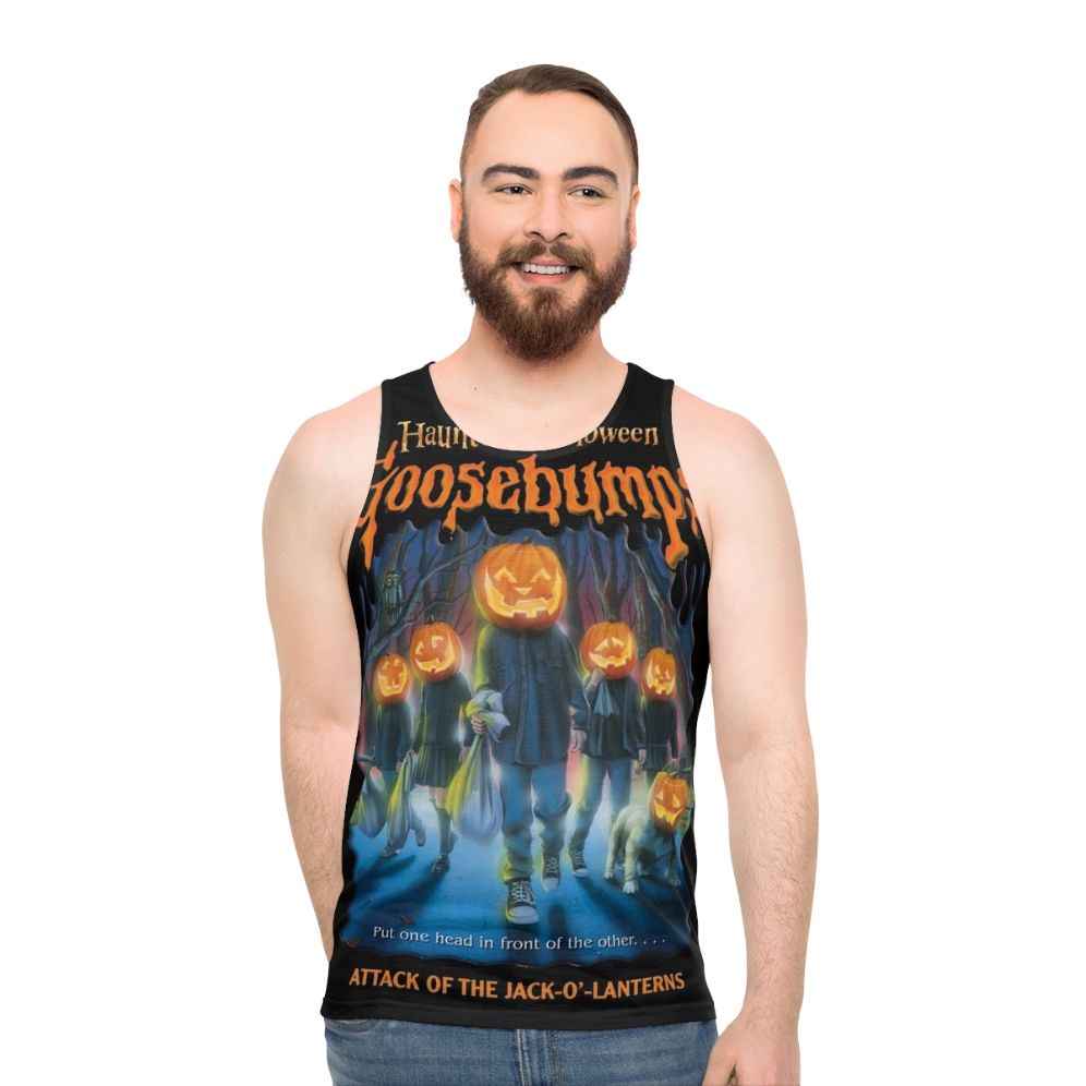 Glow-in-the-dark haunted halloween goosebumps unisex tank top