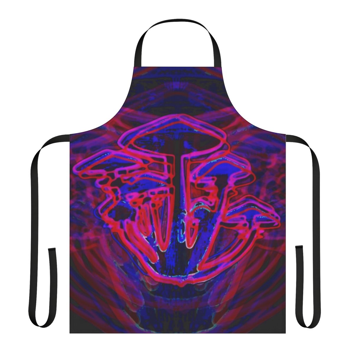 Neon mushroom-themed apron with glow-in-the-dark design, perfect for raves, parties, and festivals