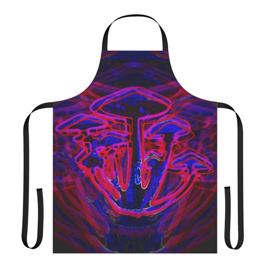Neon mushroom-themed apron with glow-in-the-dark design, perfect for raves, parties, and festivals