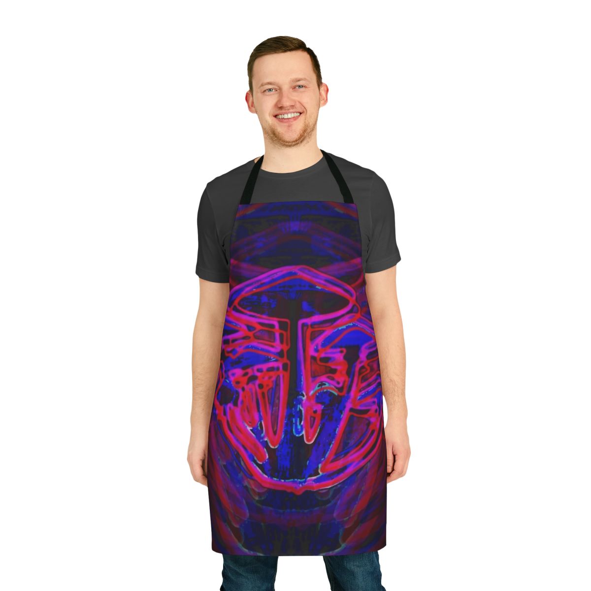 Neon mushroom-themed apron with glow-in-the-dark design, perfect for raves, parties, and festivals