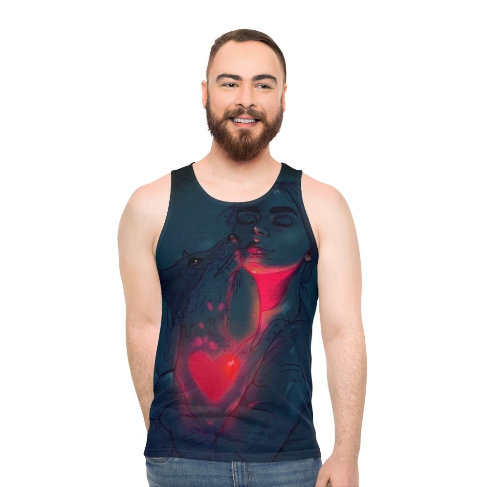 Glow in the dark unisex tank top with artistic design