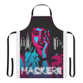 Neon green and pink glowing apron with "Hackers" text, inspired by 90s fashion.