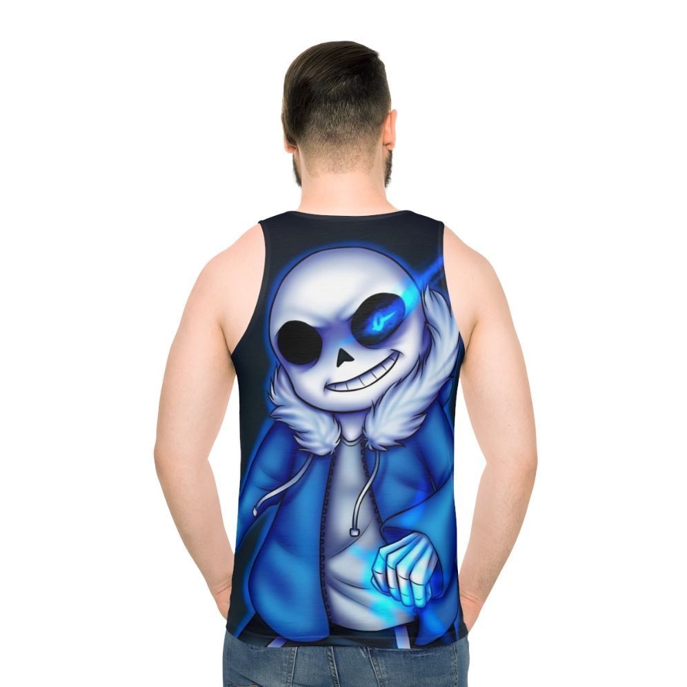 Glowing blue-eyed Sans skeleton unisex tank top