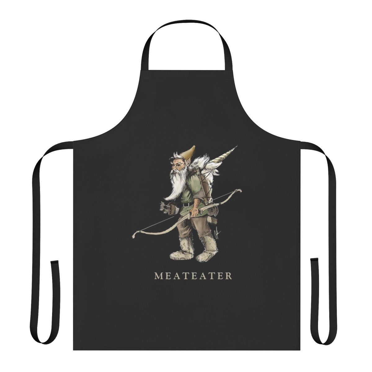 Meat eater gnome packing out a unicorn design kitchen apron