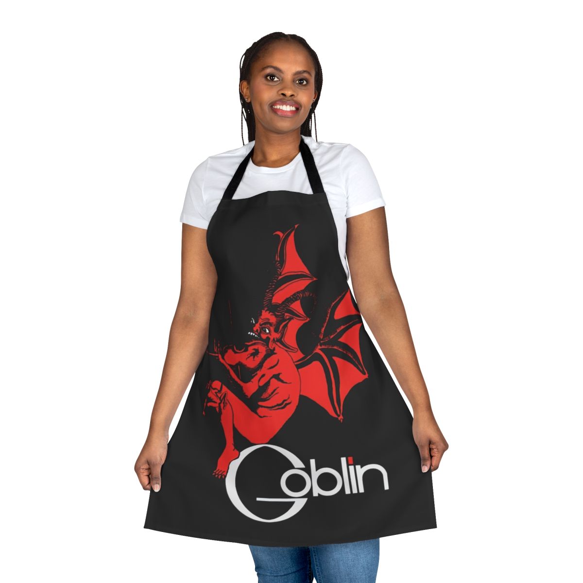 Apron featuring a goblin-inspired logo design, perfect for progressive rock fans.