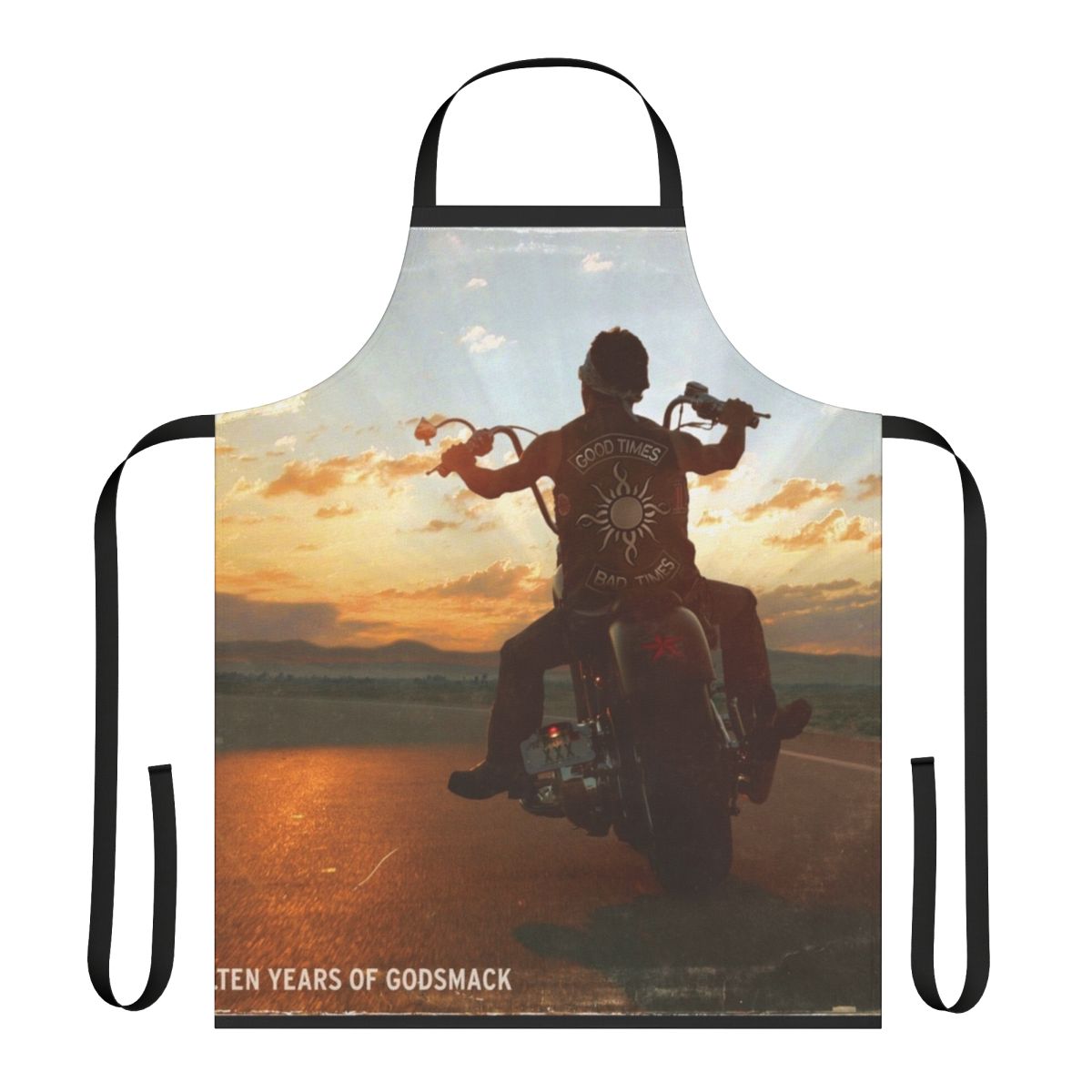 Godsmack inspired apron featuring the "Good Times Bad Times" 10-year logo design