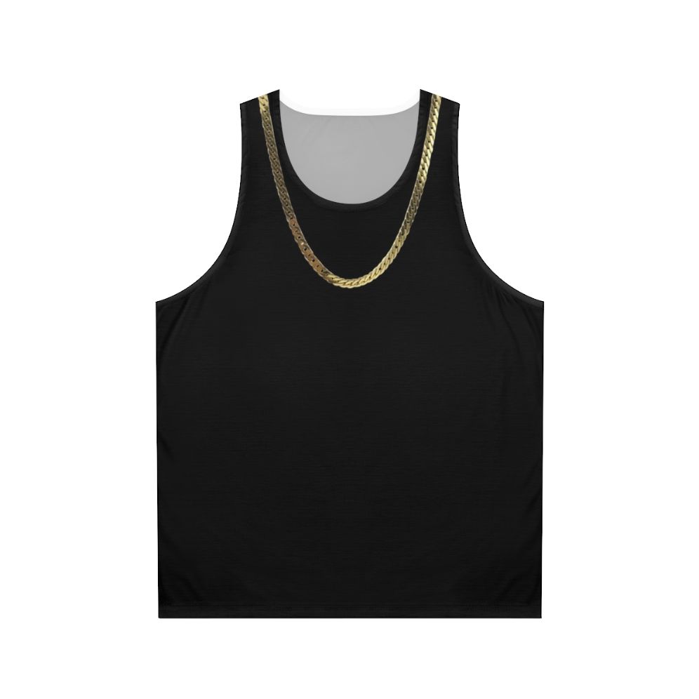 Model wearing gold chain unisex tank top