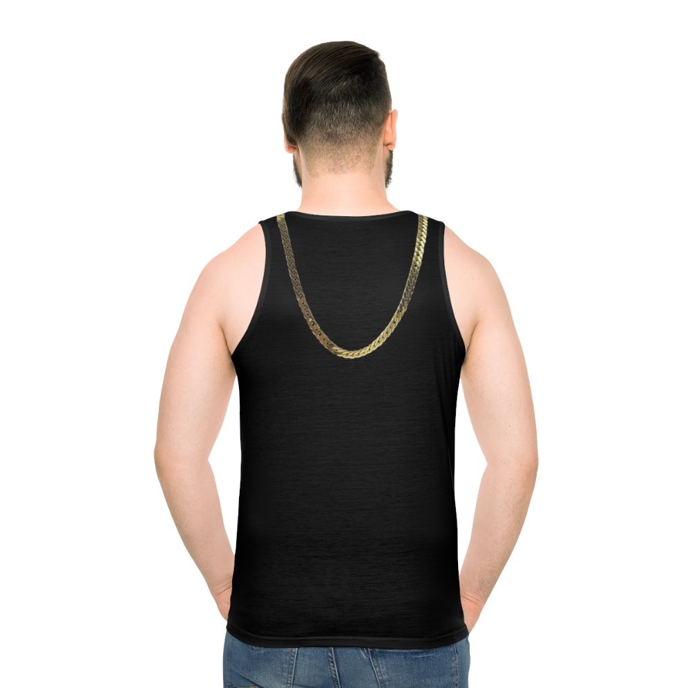 Model wearing gold chain unisex tank top