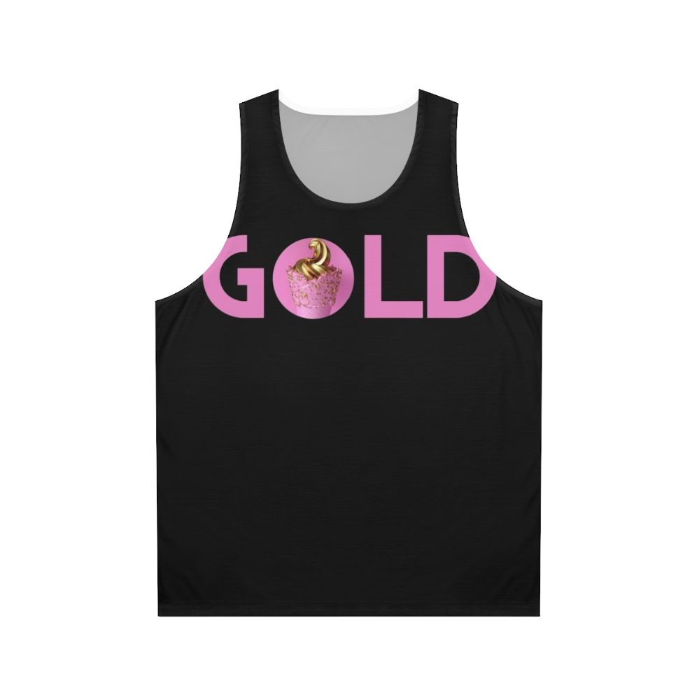 Gold and pink unisex tank top with a galaxy design