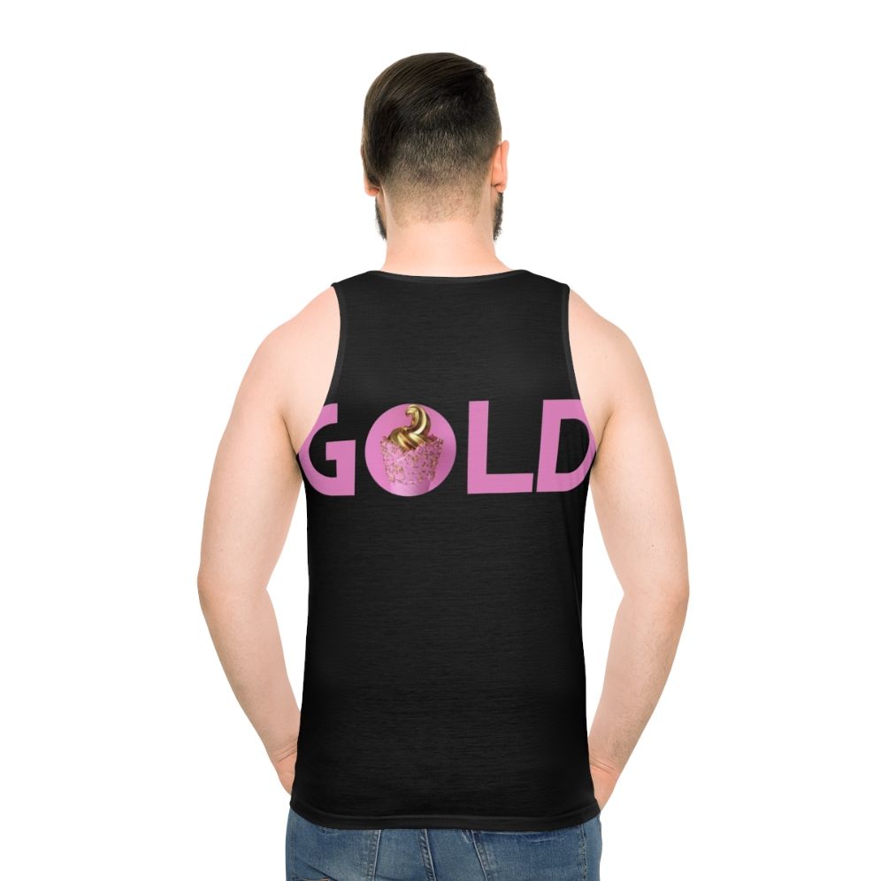 Gold and pink unisex tank top with a galaxy design