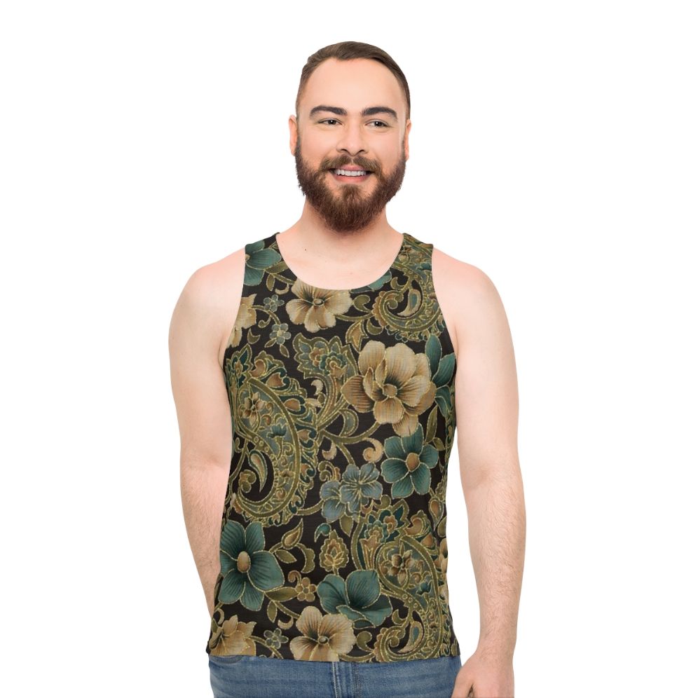 Gold rose paisley floral unisex tank top