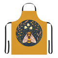 Golden apron featuring a floral and bee design, ideal for beekeepers and bee lovers