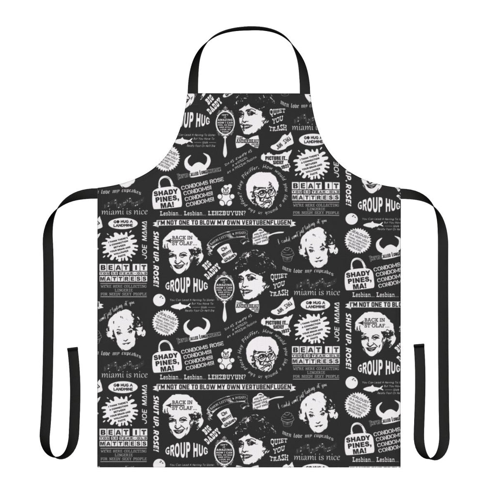 Golden Girls themed apron with iconic characters and vintage 80s sitcom style